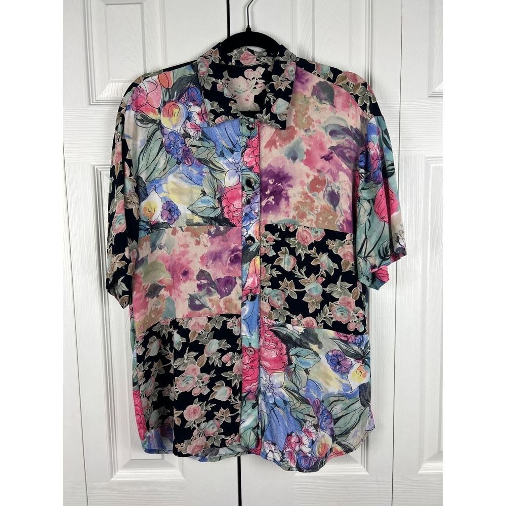 Vintage Floral Patchwork Blouse Cottagecore Grandmacore Artsy Boho M/L